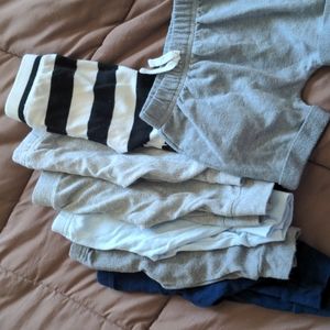 Multi set of 3-6 month pants - blue, gray, white  & black striped